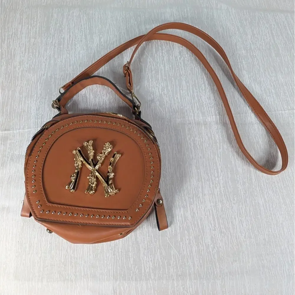 Faux Leather Womens Handbag NY New York Bedazzled Over the Shoulder Bag